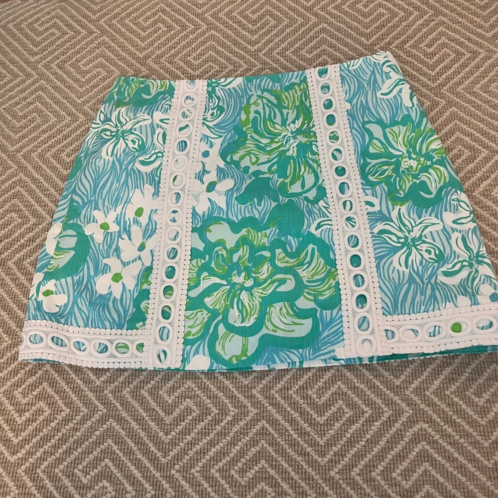 Lilly Pulitzer Turquoise, Green & White Floral Eyelet Mini Skirt